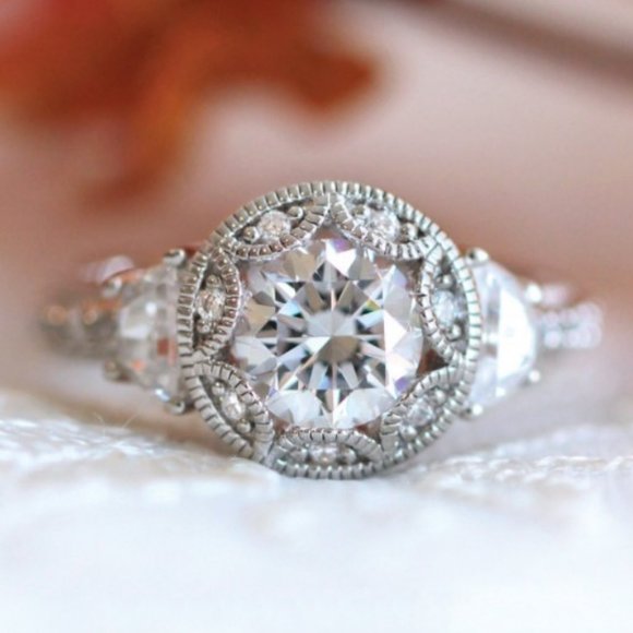 Jewelry - NEW 925 Silver Diamond Halo Engagement Ring A